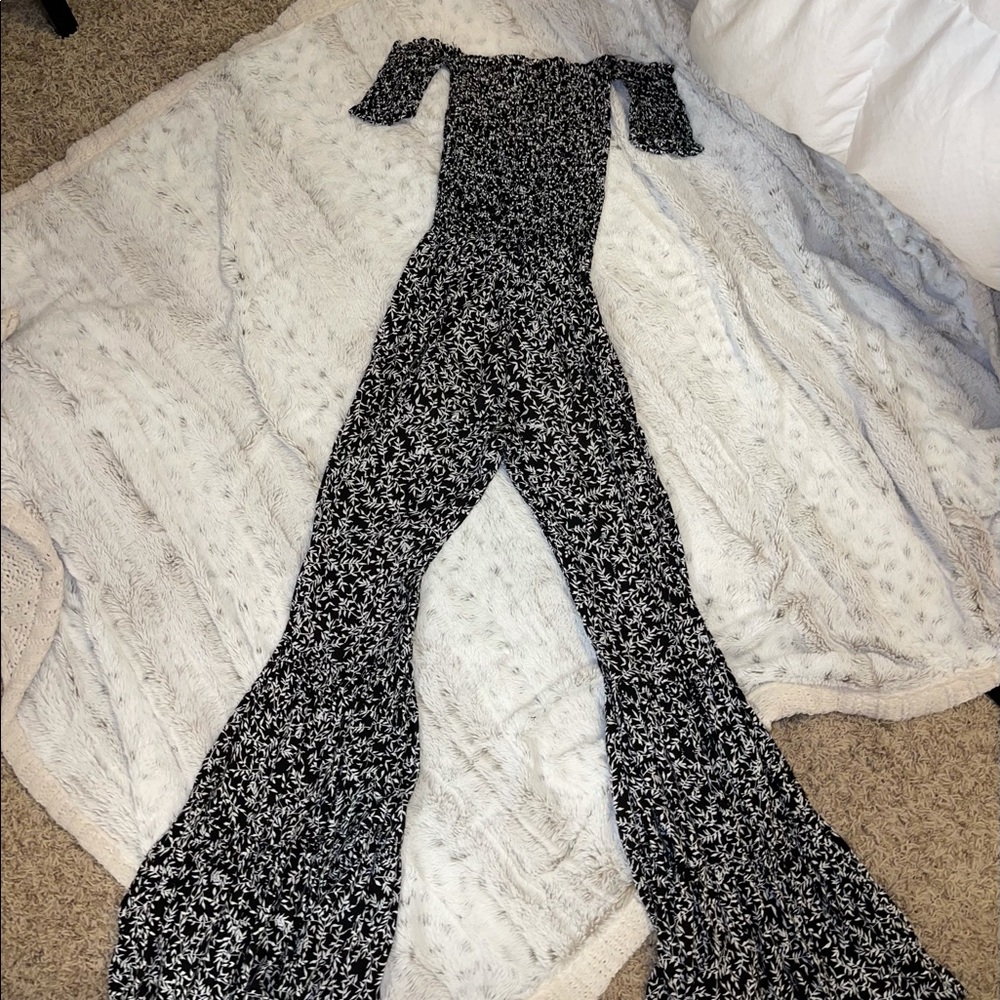 Floral off the shoulder bell bottom jumpsuit